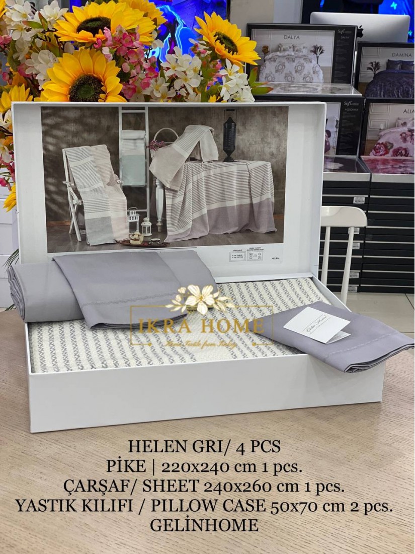 Gelin home | HELEM gri Комплект постельного белья из 4-х предметов с покрывалом